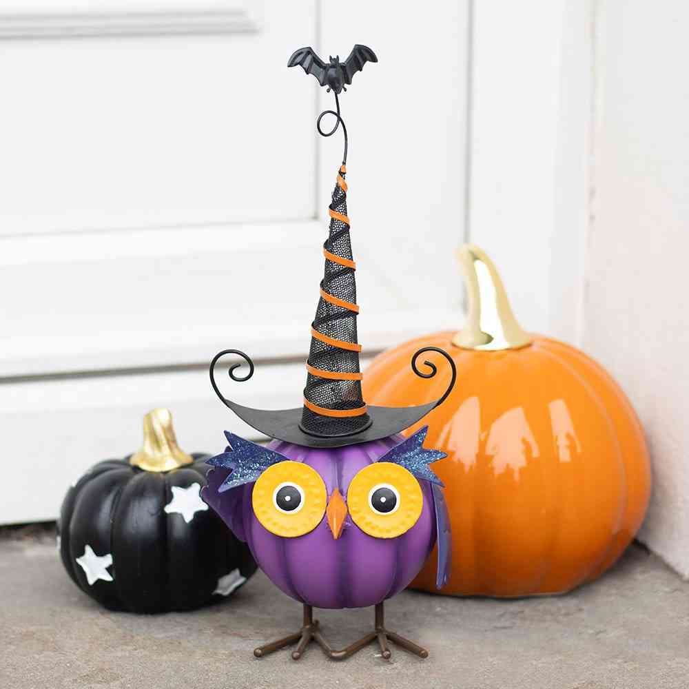 Something Different - Purple Metal Owl Ornament with Witch Hat Garden figure - Multicolours